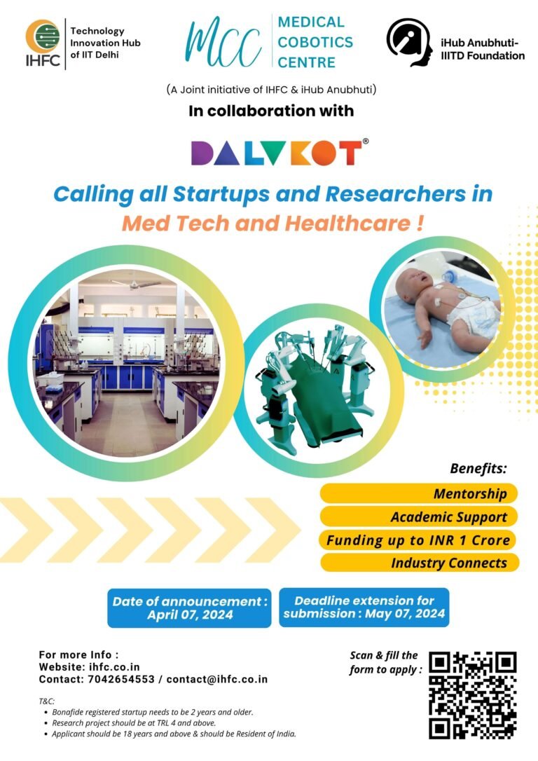#IHFC #Dalvkot #WorldHealthDay #MCC #MedicalCoboticsCentre #CallForPorposal #startups #researchers #Medtech #innovation #healthcare #prototype #funding #mentoring #guidance #health
